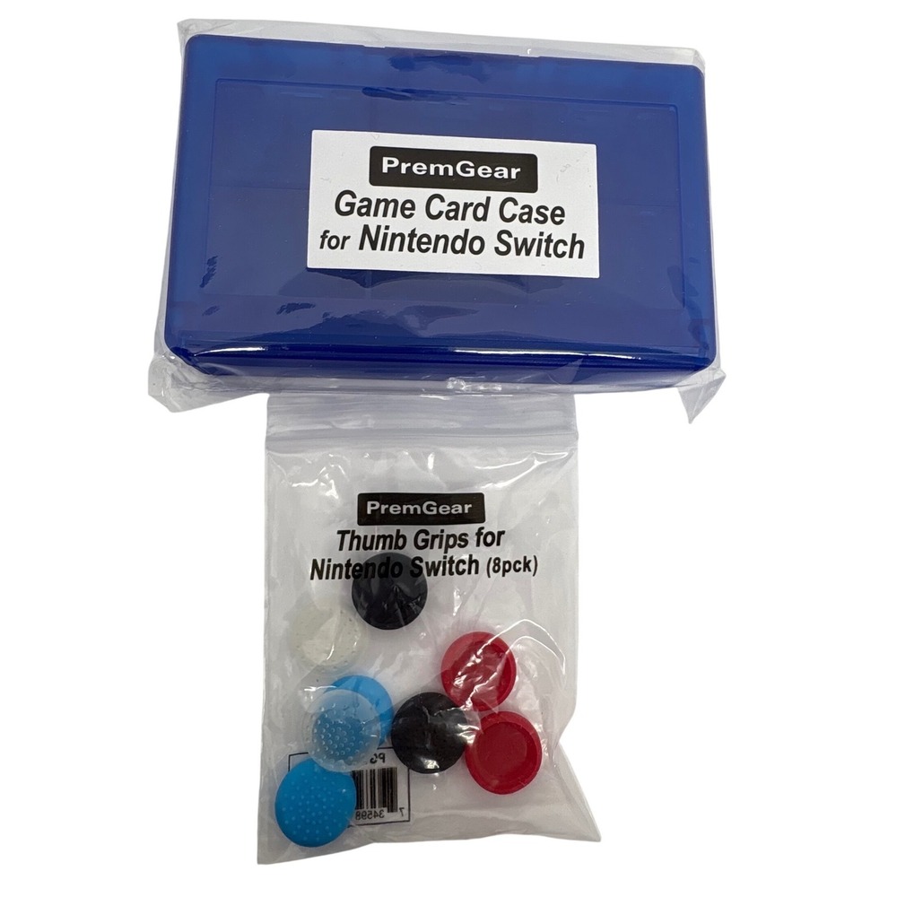 PremGear Nintendo Switch Game Card Case Blue & 8pc Thumb Grips Game Holder